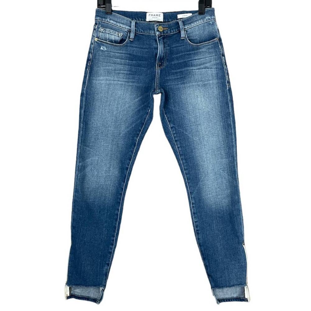 Frame Le Garcon Melbourne Jeans Zippered Ankle Step Hem Blue Denim Size 26